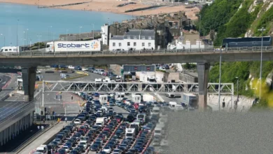 Long queues of cars at the Port of Dover terminal during a heatwave