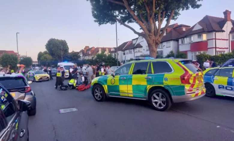 Police cordon on Golders Green Road after a serious car collision