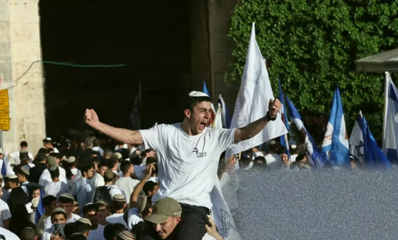 Nationalist marchers flooding the Old City of Jerusalem during the annual state-sponsored parade