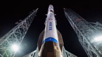 Blue Origin's New Glenn rocket on the launch pad ahead of a test flight