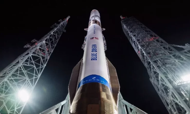 Blue Origin's New Glenn rocket on the launch pad ahead of a test flight