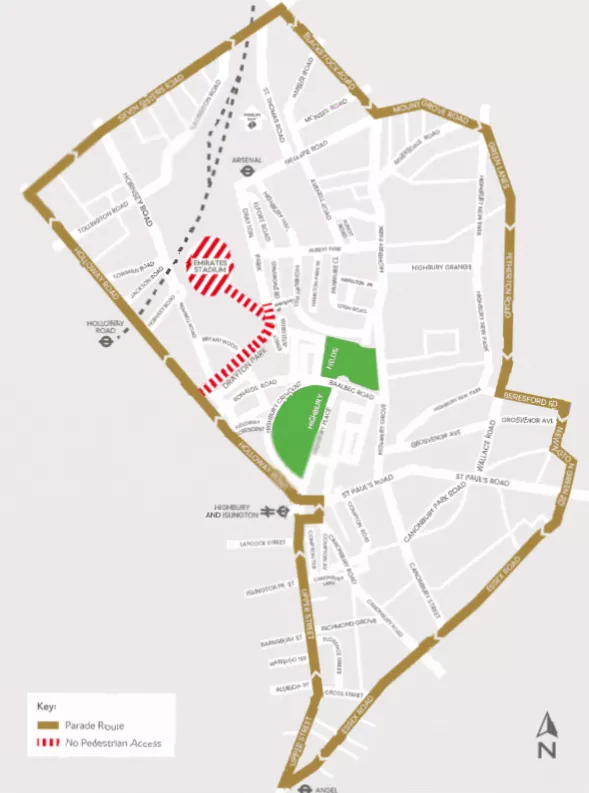 Large crowd gathered on a residential street in Islington for a football celebration
