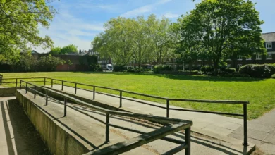 Crowds gathered at Jubilee Gardens park along the Thames for the Boat Race finish line view