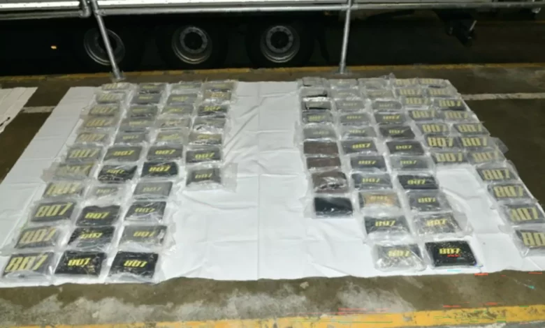 Border Force X-ray scanner at Harwich port detecting irregularities in lorry trailer doors