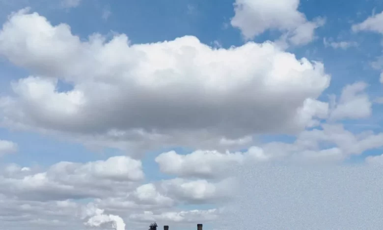 Exterior of the British Steel plant in Scunthorpe with blast furnaces visible