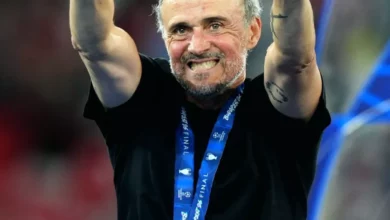 Paris Saint-Germain manager speaking at a press conference after the Champions League final in Budapest