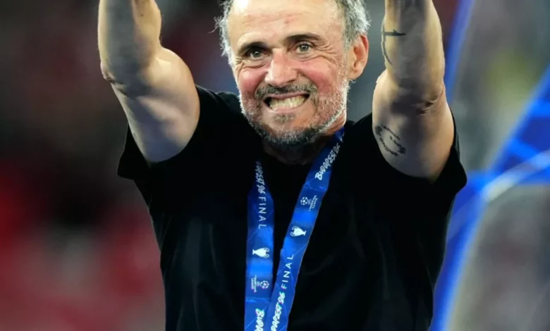 Paris Saint-Germain manager speaking at a press conference after the Champions League final in Budapest