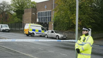 Police cordon outside Heaton Park Hebrew Congregation Synagogue in Manchester