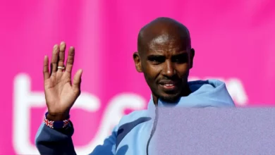 Sir Mo Farah speaking at a school sports event in England