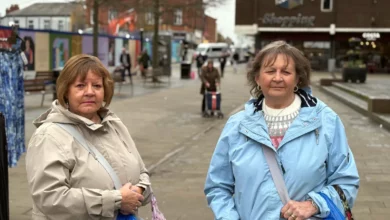 St Helens town centre with empty units and building works for regeneration
