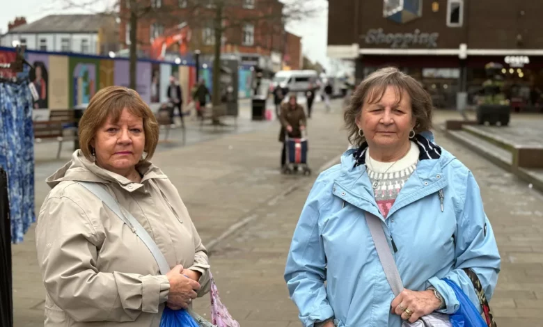 St Helens town centre with empty units and building works for regeneration