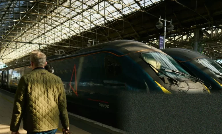 Avanti West Coast train at a station platform on the west coast mainline.