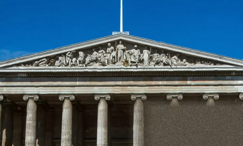 View of the British Museum's main entrance in central London