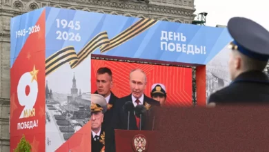 Stripped-back Red Square parade with no military vehicles in Moscow