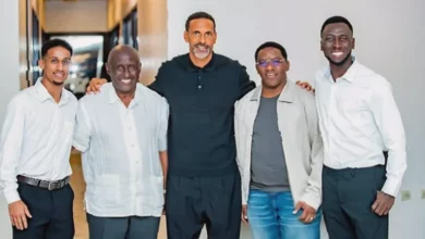 Rio Ferdinand meets Tanzania's sports minister Paul Makonda during a luxury visit