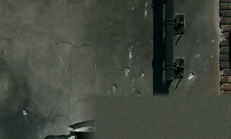 A damaged apartment block in the north-eastern Romanian city of Galati after a drone strike
