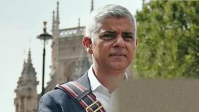 London mayor Sadiq Khan outside City Hall announcing the block on the Palantir contract