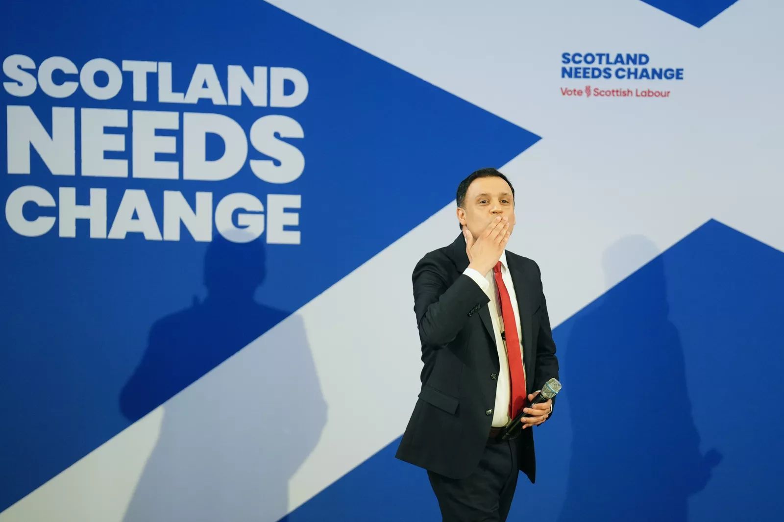 Election campaign banners and signage for Scottish Labour in Glasgow hall