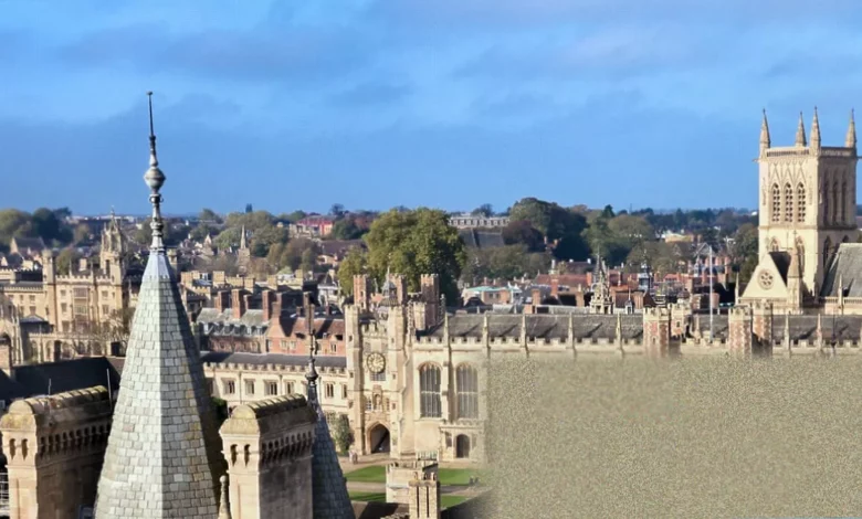 University of Cambridge campus buildings on a overcast day