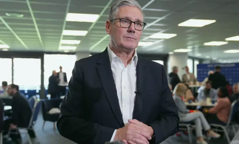 Labour leader Keir Starmer speaks in an interview room after local election defeats