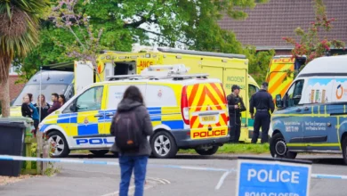 Police cordon outside a damaged house on Sterncourt Road in Bristol after an explosion