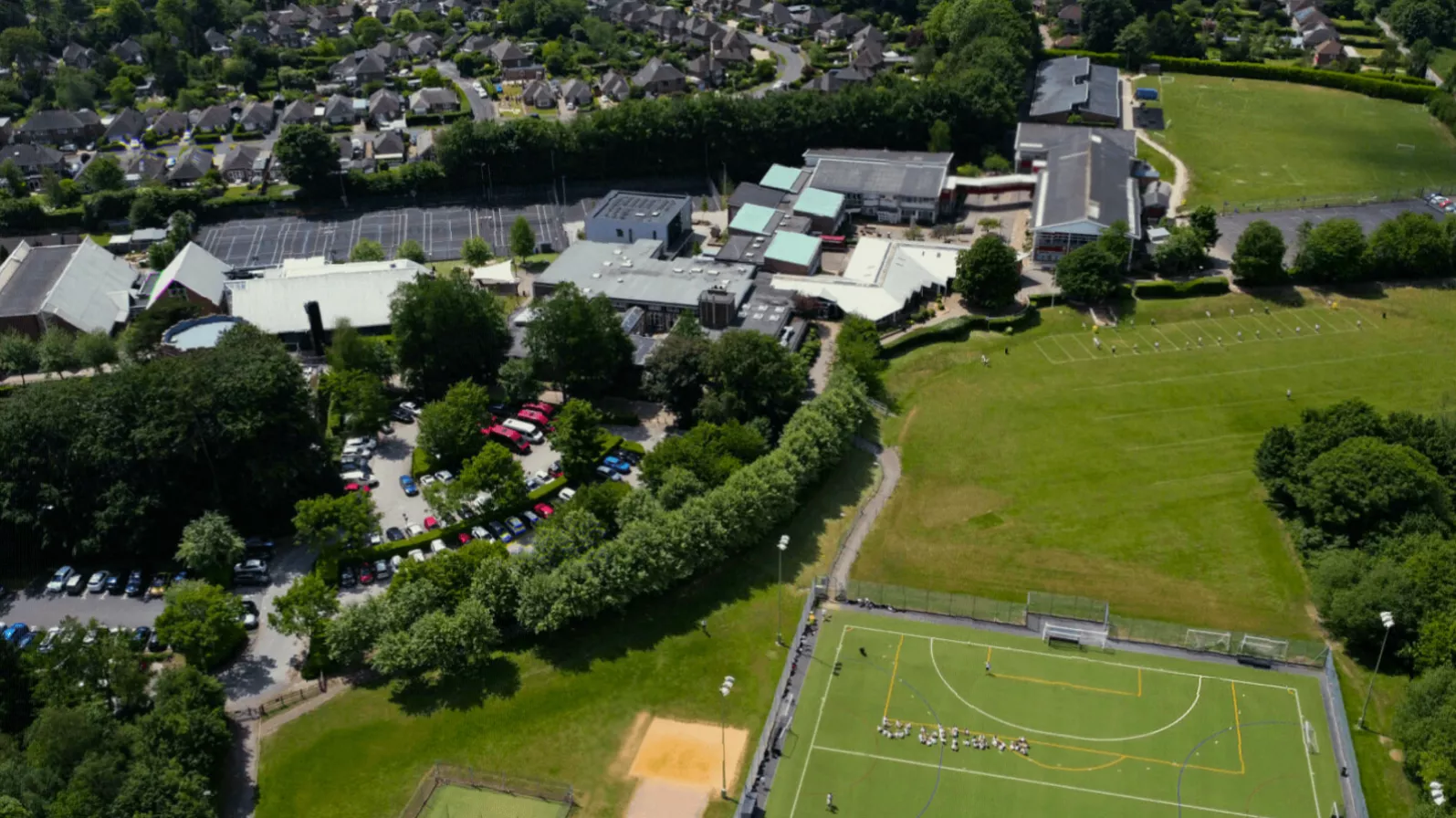 Air ambulance landing on the school field during the medical emergency response