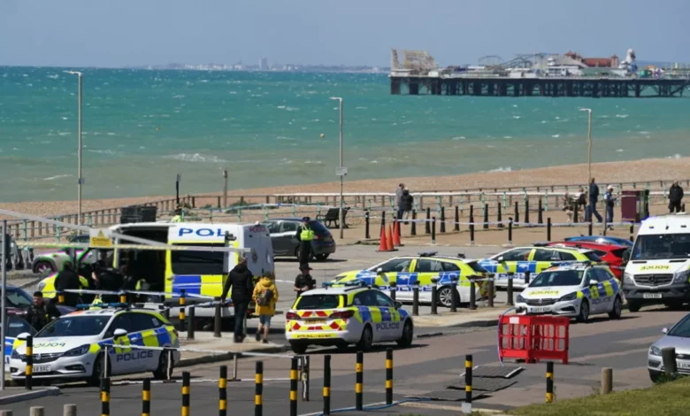 Police activity on Brighton seafront near Madeira Drive after three bodies recovered from the sea