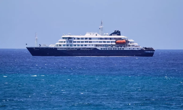 Cruise ship MV Hondius sailing in the Atlantic Ocean off West Africa