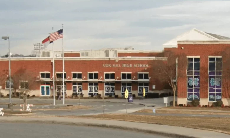 Exterior of Cox Mill High School in Concord, North Carolina, where the complaint was filed