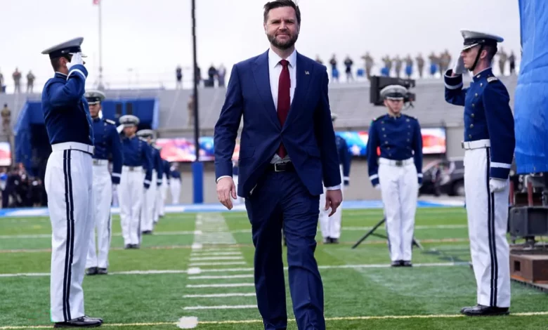 US Vice President JD Vance speaking at the Air Force Academy graduation ceremony in Colorado