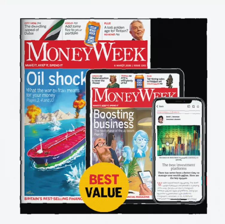 Smartphone displaying the MoneyWeek app with market charts