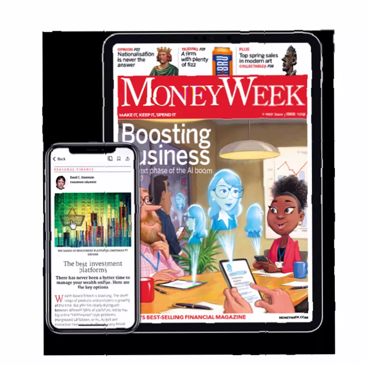 Open copy of MoneyWeek magazine featuring share tips and analysis