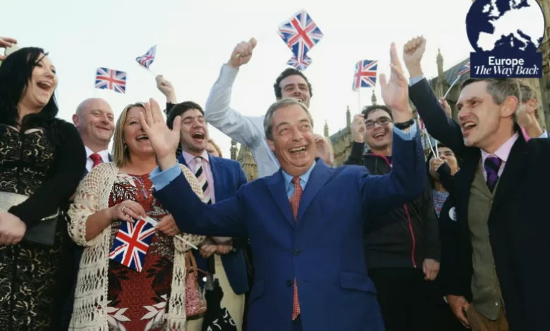 Political correspondents reflecting on referendum night results in a newsroom