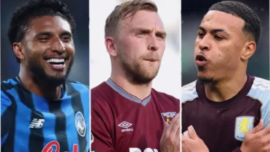 Football transfer window activity with Premier League club crests and summer sky backdrop