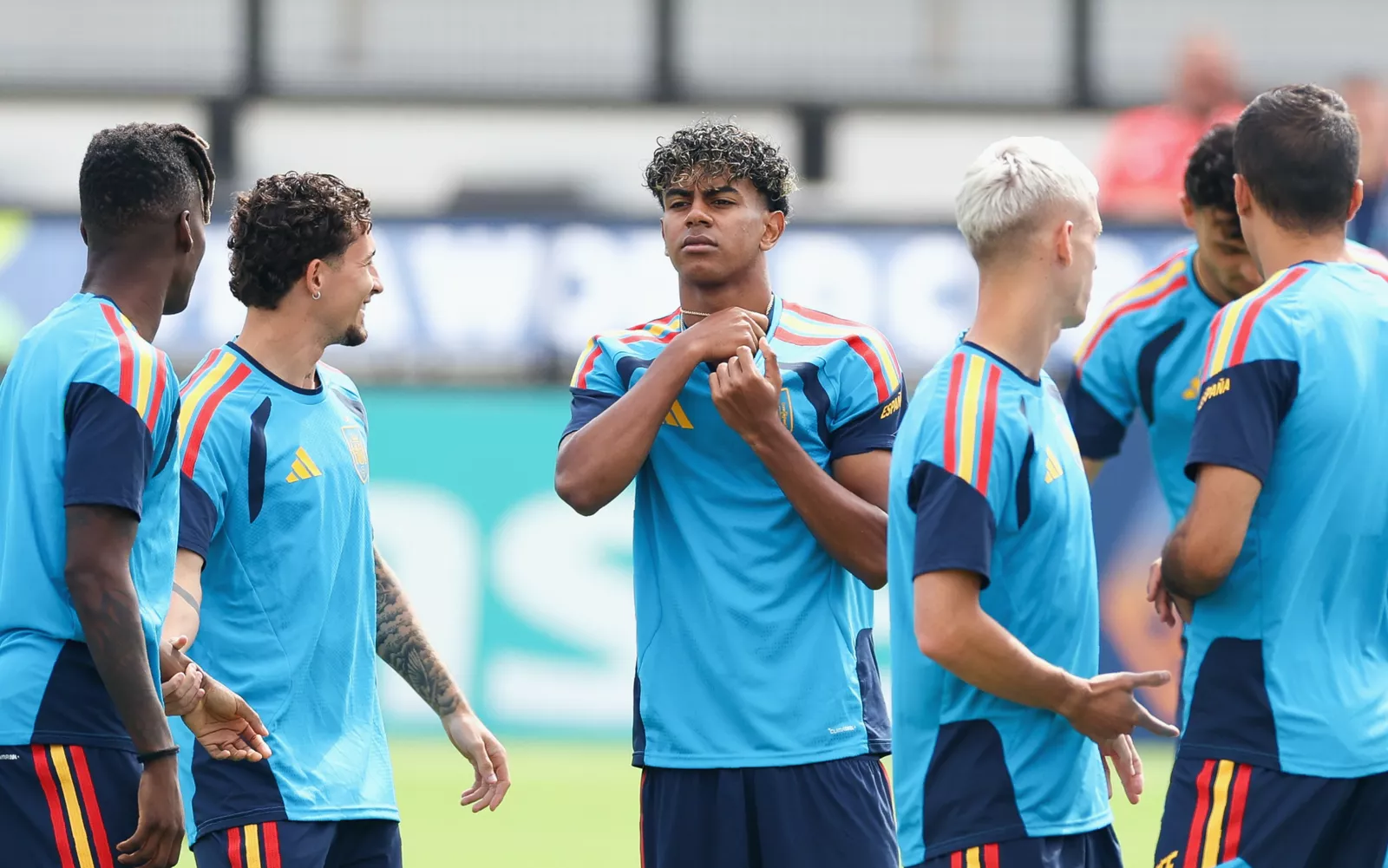 Sports training cones and medical kits on the sideline ahead of a World Cup game.