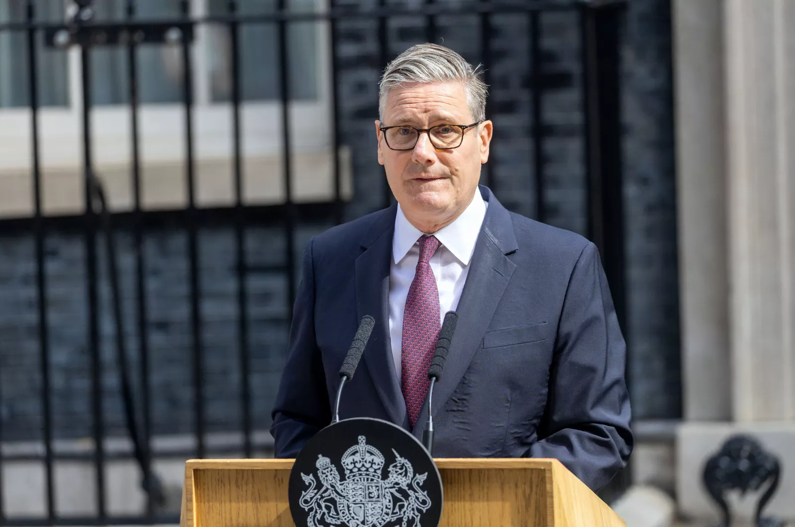 Sir Keir Starmer delivering his resignation speech on the Downing Street steps