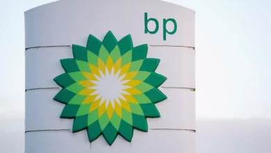 BP headquarters building in London on a cloudy day