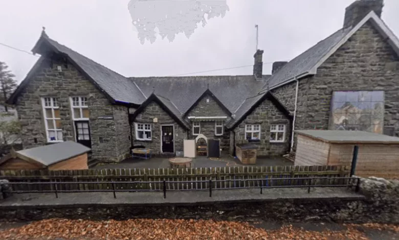Exterior of a single-storey school building in a North Wales village
