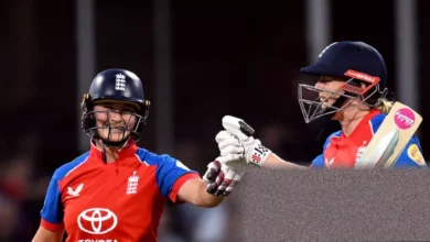 Crowd at Taunton’s Cooper Associates County Ground watches England’s chase