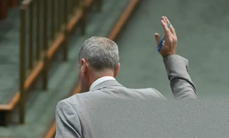 Australian parliamentary chamber during a heated debate and walkout
