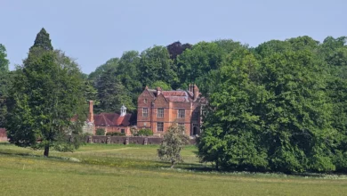 Walkers following a public footpath through fields on the Chequers estate