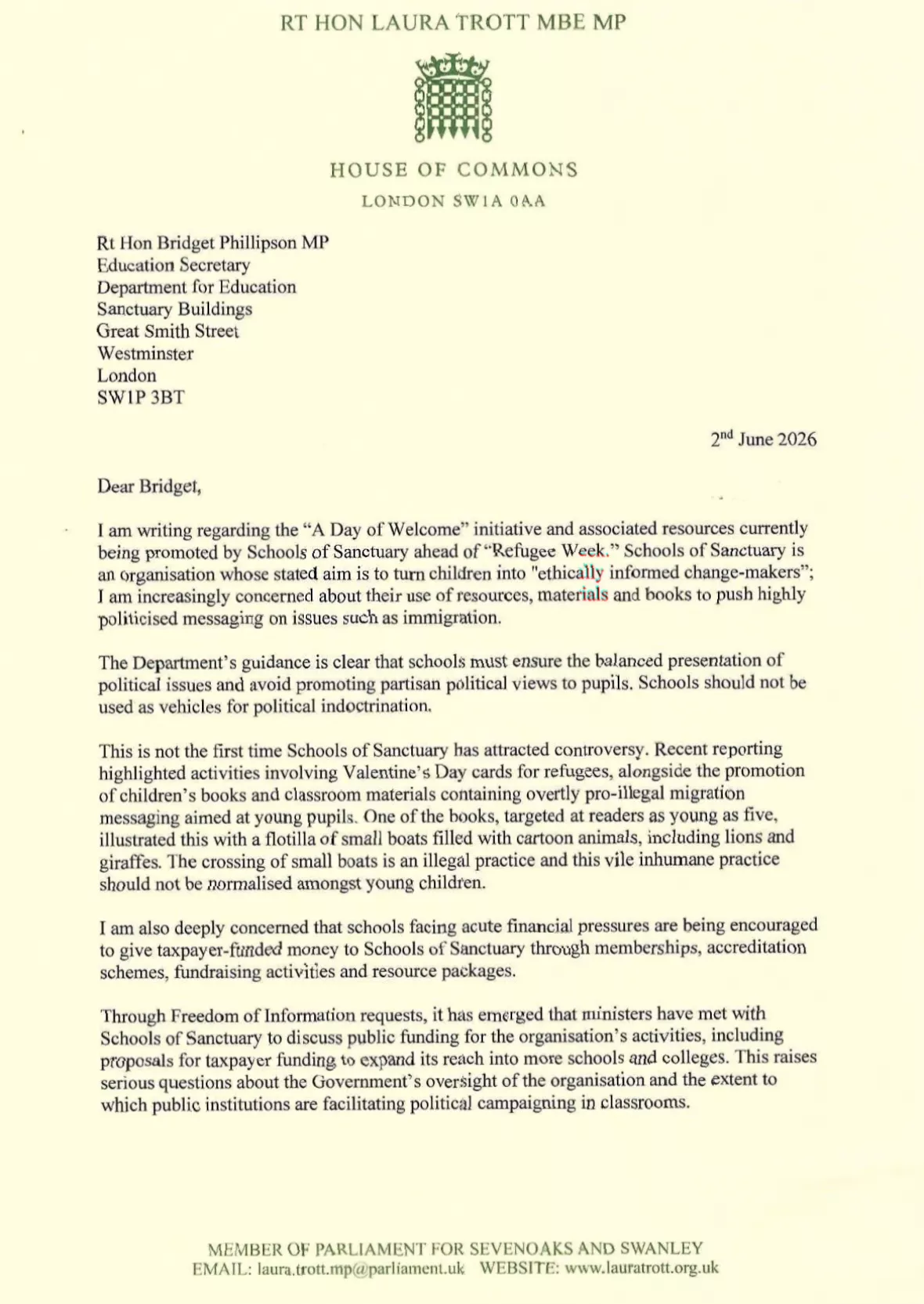 A letter from the Shadow Education Secretary on a desk alongside Department for Education documents.