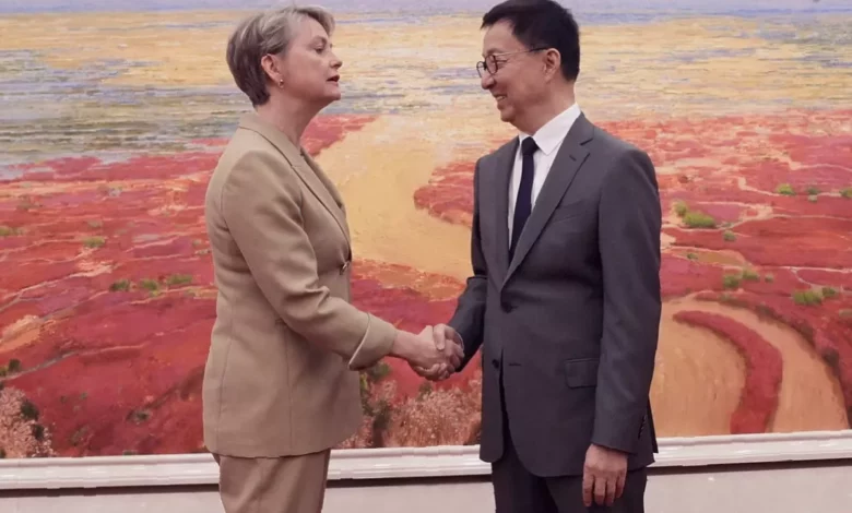 Foreign Secretary Yvette Cooper arriving in Beijing for high-level diplomatic meetings