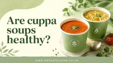 Instant cup soup packaging on a kitchen counter, with nutrition labels facing the camera