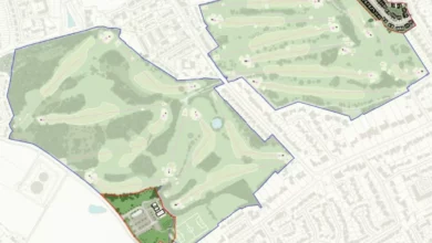 Aerial view of Stand Golf Course green belt land in Whitefield