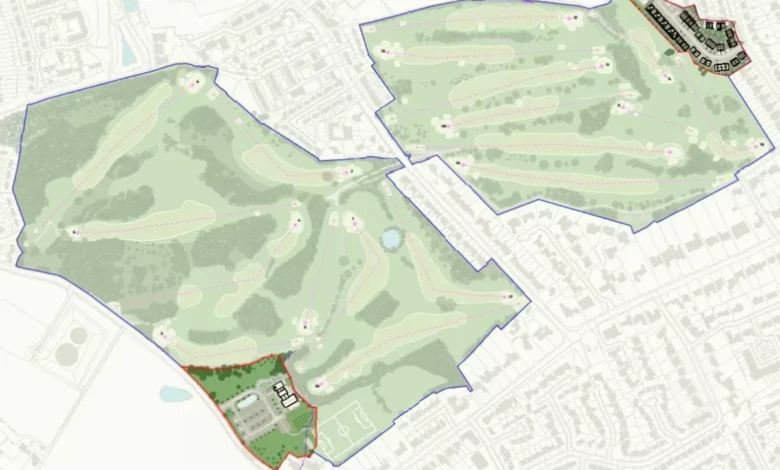 Aerial view of Stand Golf Course green belt land in Whitefield