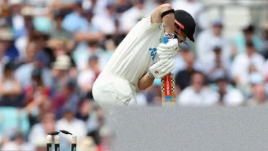 Cricket action at the Oval during the second Test between England and New Zealand