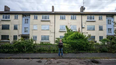 Boarded-up terraced houses on the Ekin Road estate in Cambridge