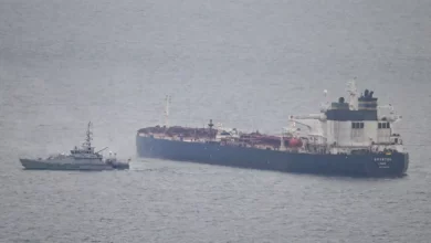 Cargo tankers anchored in the Persian Gulf near the Strait of Hormuz