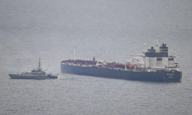 Cargo tankers anchored in the Persian Gulf near the Strait of Hormuz